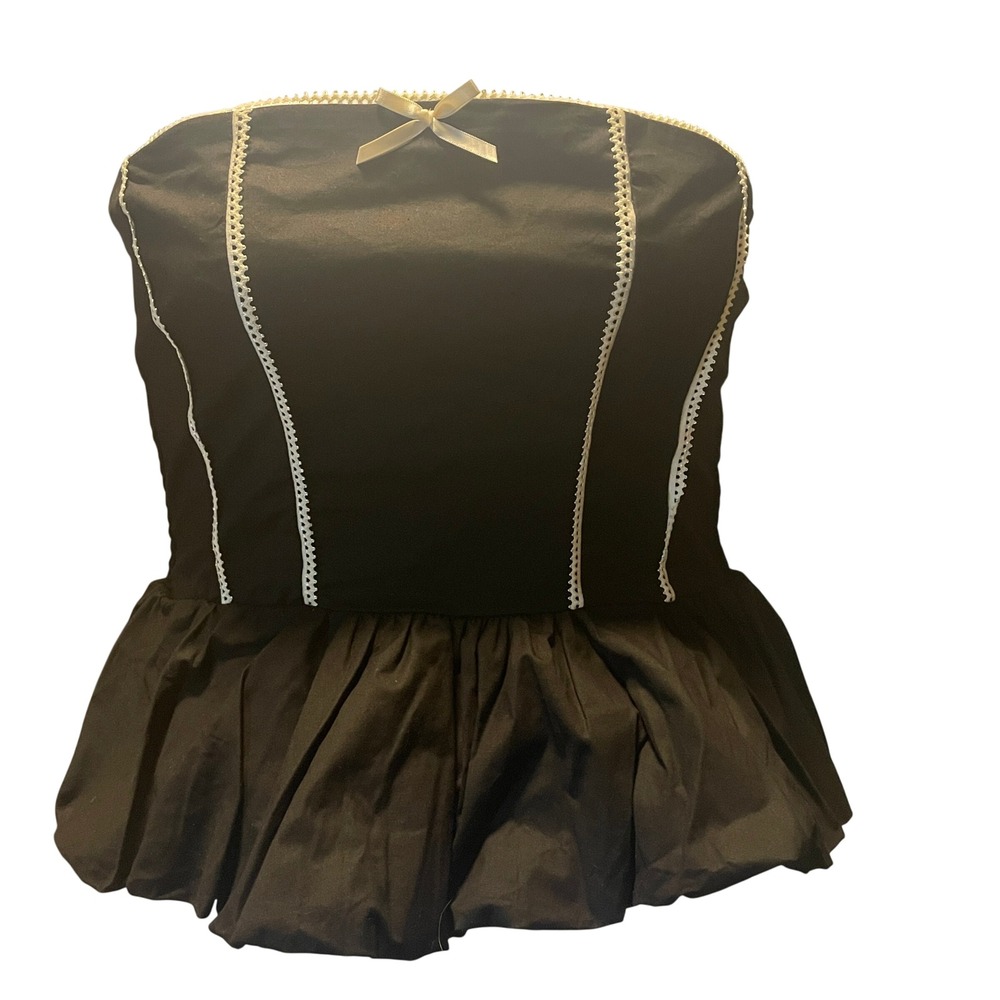 Women Y2K Whimsigoth Coquette Black Strapless Corset Top Bow Lace Large Romantic